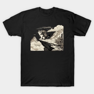 Vintage Japanese Art Sports Hiker Mountain Climbing Cat T-Shirt